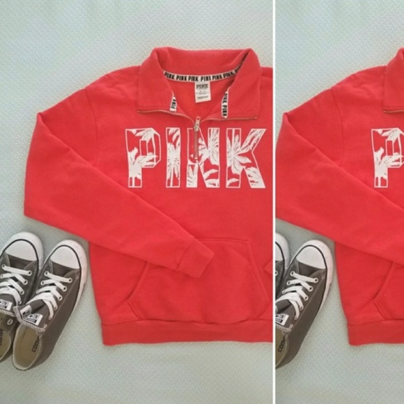 PINK Victoria's Secret Sweaters - PINK VS palm logo orange pullover hoodie
